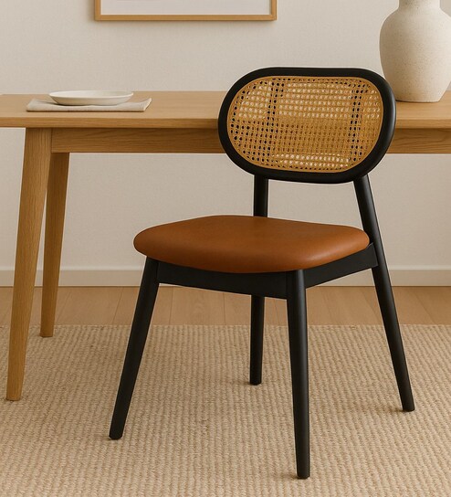 Mica Solid Wood Dining Chair In Brown Finish