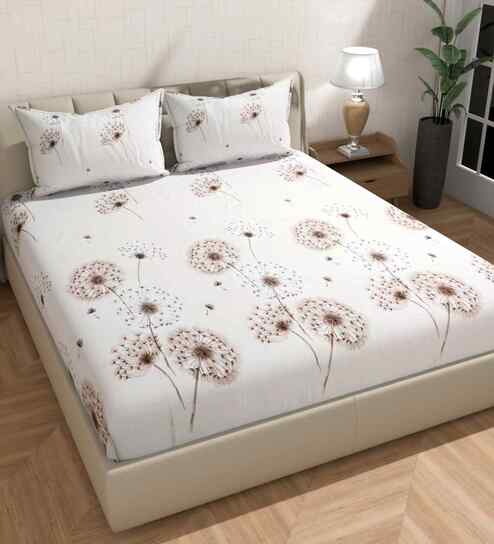 Microfiber Floral Double Bedsheet with 2 Pillow Covers - Camel, 228x245 CM