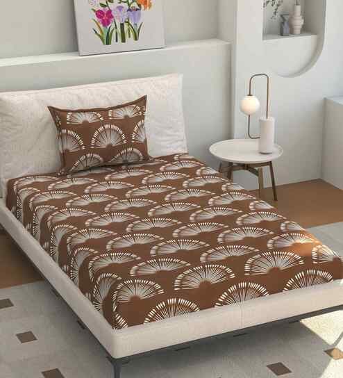 Microfiber Floral Single Bedsheet with 1 Pillow Cover - Brown, 155x228 CM