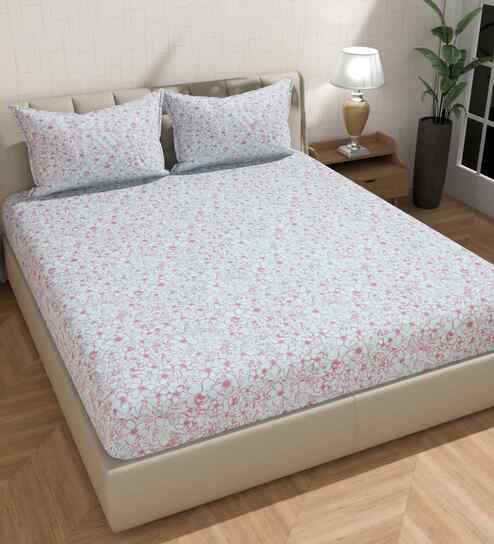 Microfiber Floral Single Bedsheet with 1 Pillow Cover - White, 155x228 CM