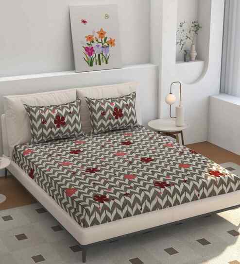 Microfiber Geometric Double Bedsheet with 2 Pillow Covers - Green, 228x245 CM