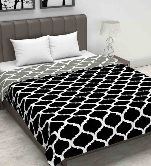 Microfiber Reversible 120 GSM Abstract Print Deep Black and Grey Double Bed AC Dohar Quilt Blanket