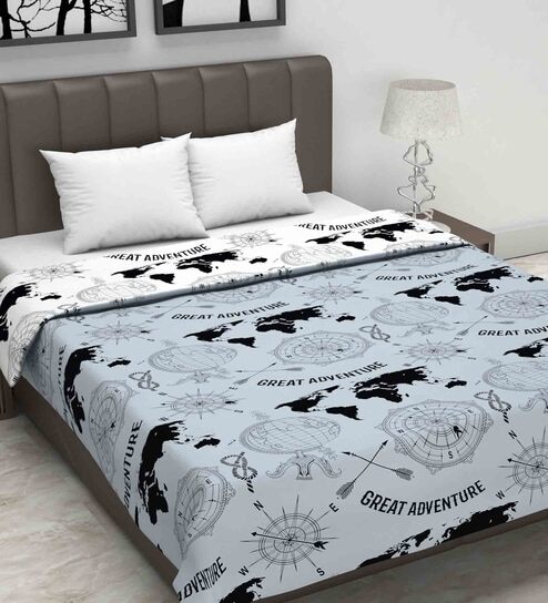 Microfiber Reversible 120 GSM Geometric Print Dark Grey and White Double Bed AC Dohar Quilt Blanket
