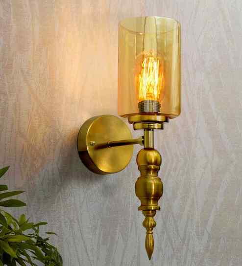 Mid-Century Modern and Glass Wall Light, Amber Glass