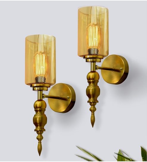 Mid-Century Modern and Glass Wall Light, Amber Glass