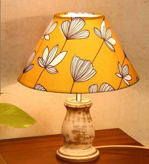 Mid Century Single Table Lamp Walnut Finish and Hibiscus Cone Shade