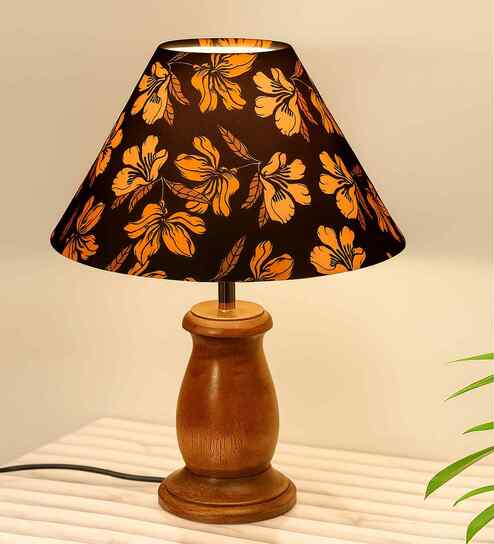 Mid Century Single Table Lamp with Walnut Finish and Iris Cone Shade