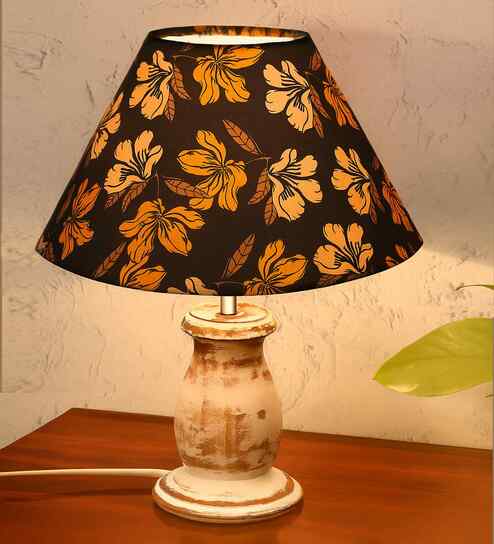 Mid Century Single Table Lamp with White-Wash Finish and Iris Cone Shade
