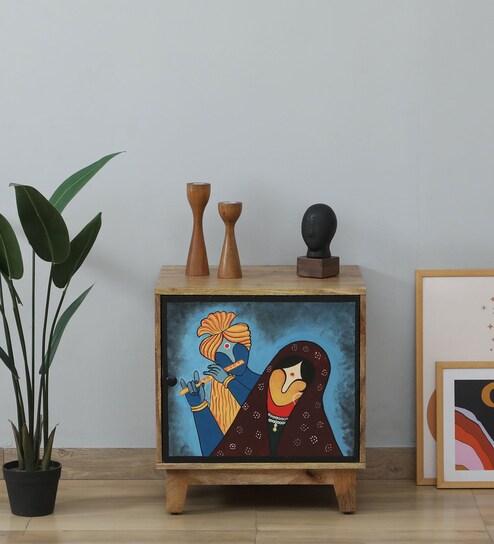 Midas Mango Wood Hand Painted Multicolour Cabinet In Natural Finish