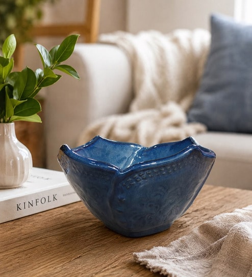 Midnight Blue Textured Ceramic Bowl, 500 Ml
