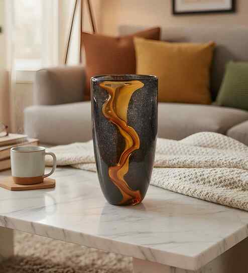 Midnight Crest Glass Vase