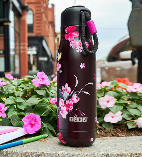 Midnight Floral 500ml Black & Pink Stainless Steel Bottle