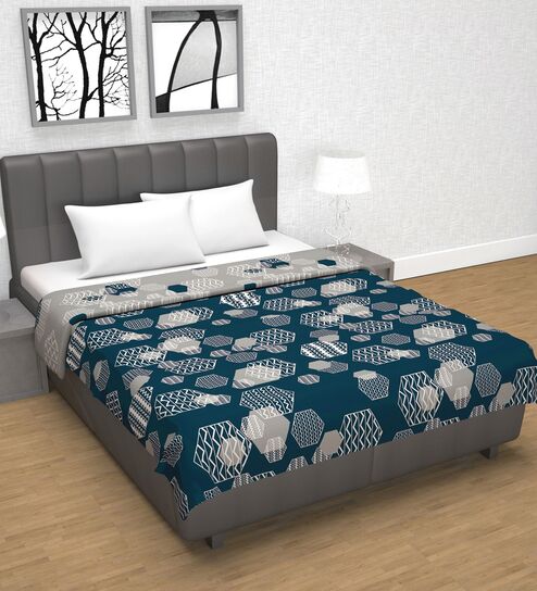 Midnight Grey Microfiber Geometric 120 Gsm Double Dohar