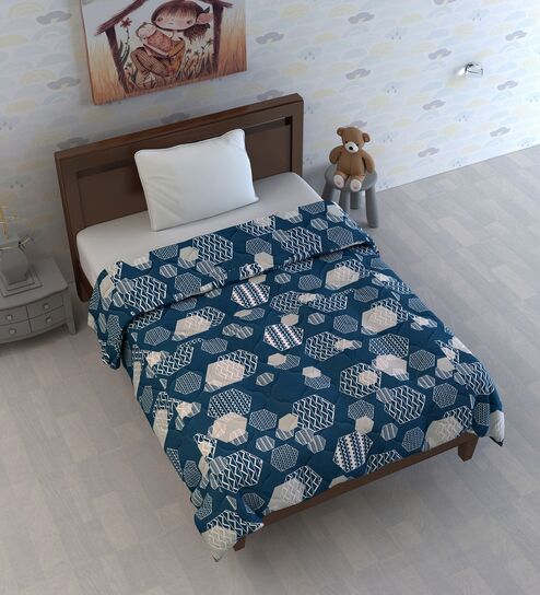 Midnight Grey Microfiber Geometric 120 Gsm Single Kids Comforter