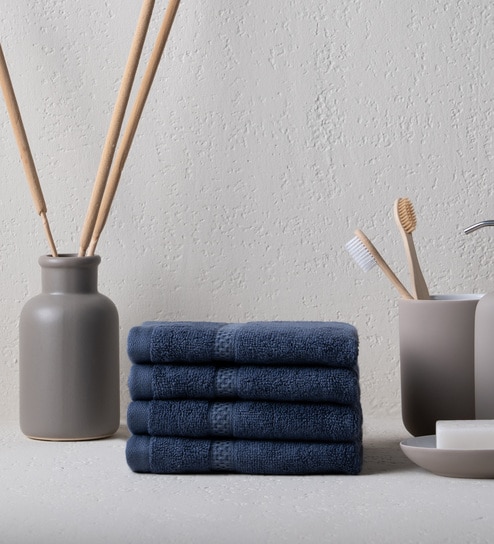 Midnight Indigo Bamboo and Cotton Solid 600 GSM Face Towels (4 Pc)