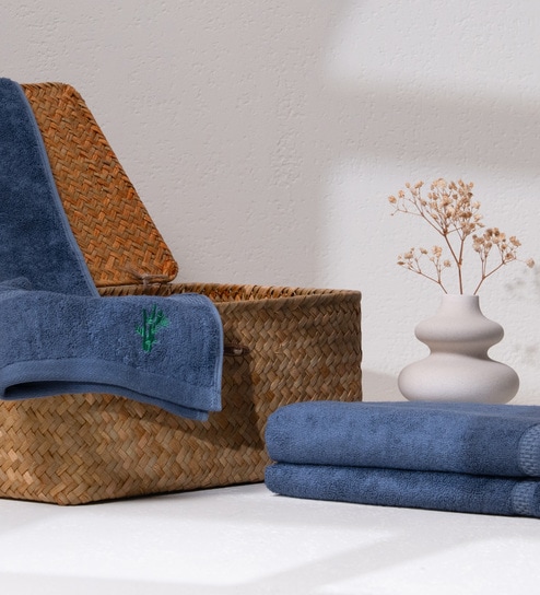 Midnight Indigo Bamboo and Cotton Solid 600 GSM Hand Towels Pack of 2