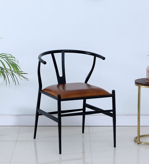 Migos Metallic Dining Chair in Black Finish with Tan Leather