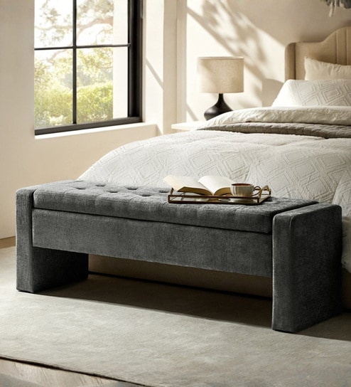 Milan Fabric Signature Storage Ottoman Ottoman in Dark Grey Colour