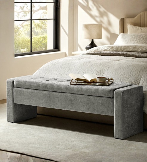 Milan Fabric Signature Storage Ottoman Ottoman in Light Grey Colour