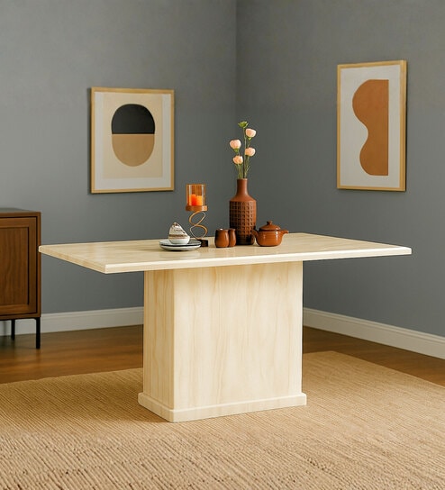 Milan Italian Marble Top 6 Seater Dining Table Six Seater In Off-White Finish