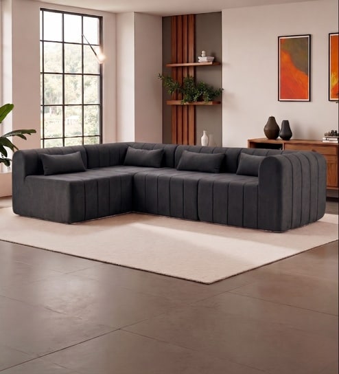 Milan Royale Corner Sectional Sofa In Dark Grey Color
