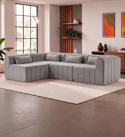 Milan Royale Corner Sectional Sofa In Light Grey Color