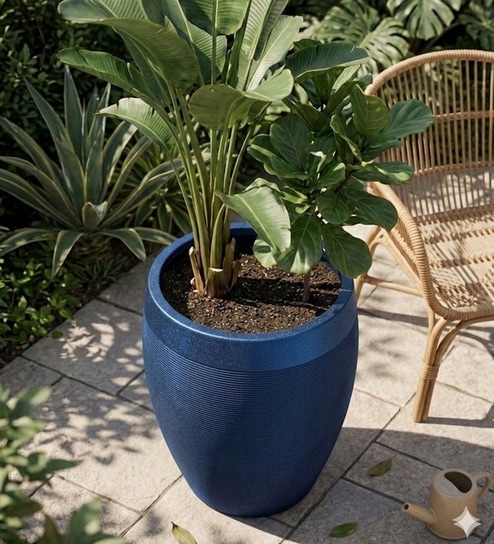 Navy Blue Milano Molded Round 16 Inch Planter