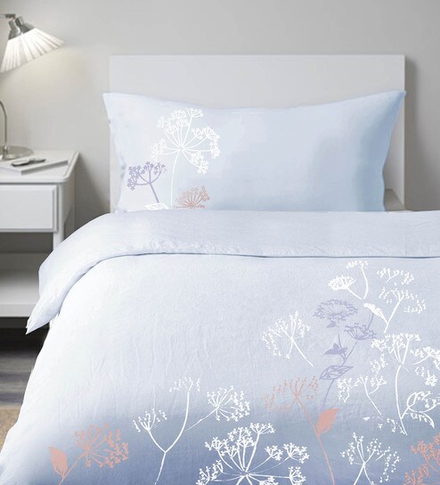 Buy Light Blue 100 Cotton Single Embroidered Button Duvet Cover