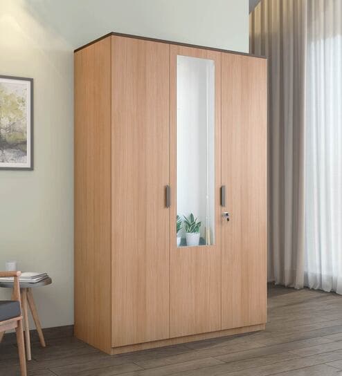 Milford 3 Door Wardrobe in Urban Teak Finish with Mirror