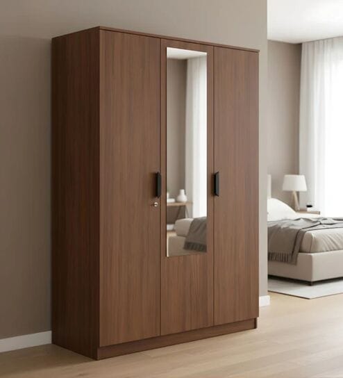 Milford 3 Door Wardrobe with Mirror In Classic Walnut