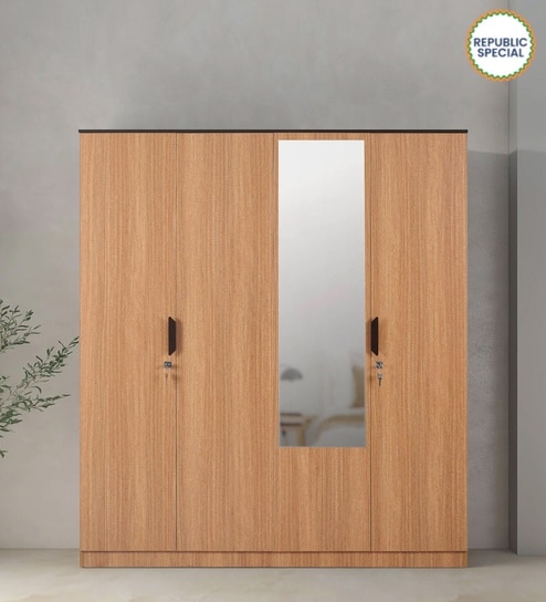 Milford 4 Door Wardrobe in Urban Teak Finish with Mirror