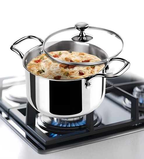 Milton Pro Cook Triply Stainless Steel Casserole With Glass Lid 14 Cm 1.2 L Induction & Gas Compatible