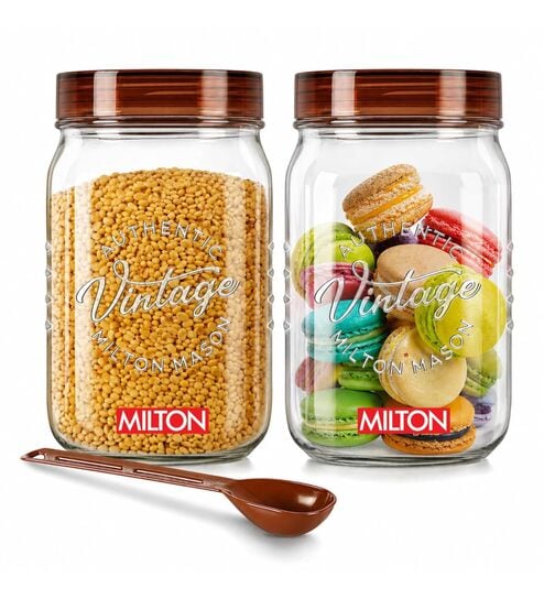 Milton Vintage Airtight Plastic Storage Container Set 2 X 1000 Ml Bpa Free Transparent