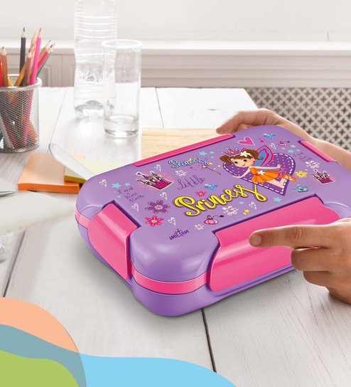 Milton More Meal Small Lunch Box 600 Ml With 120 Ml Inner Stainless Steel Container & Spoon Light Purple