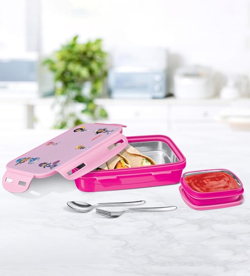 Milton Steely Deluxe Mini Kids Lunch Box 400 Ml Inner Stainless Steel Insulated Container Airtight Leak Proof Dark Pink
