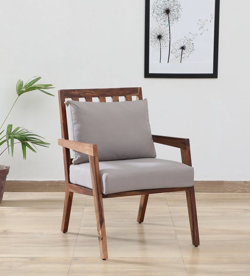 Milton Sheesham Wood Arm Chair In Grey & Rustic Teak Finish