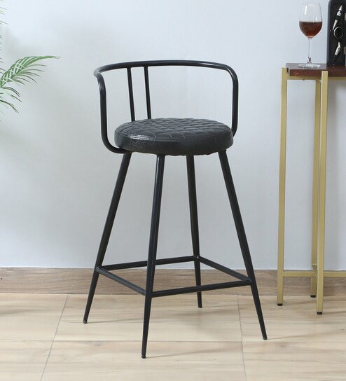 Minaj Metal Bar Chair In Black Finish With Leather Seating
