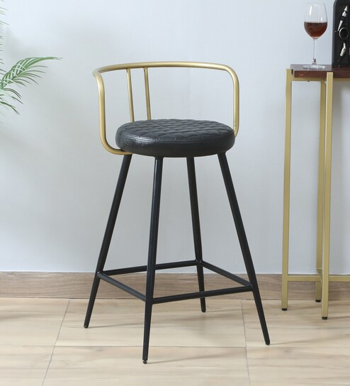 Minaj Metal Bar Chair In Gold And Black Finish With Leather Seating