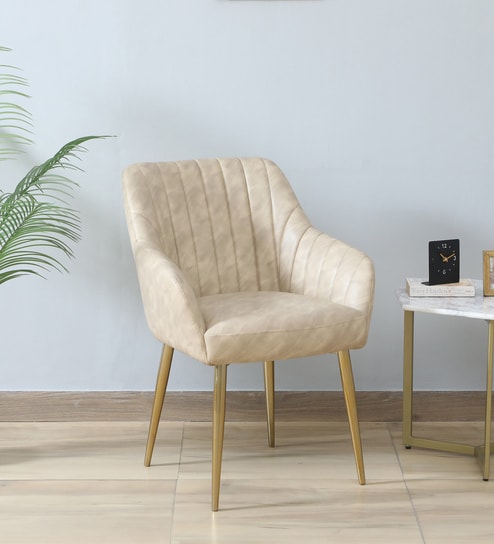 Minaj Metal Chair In Gold Finish With Ivory Leather Seating