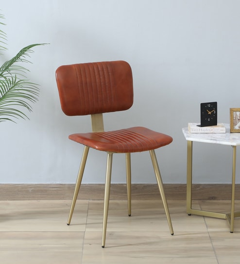 Minaj Metal Chair In Gold Finish With Leather Seating