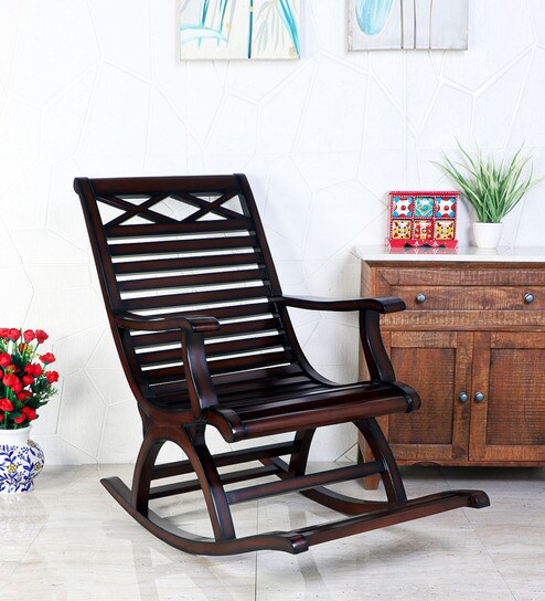 Mince Solid Wood Rocking Chair in Brown Finish