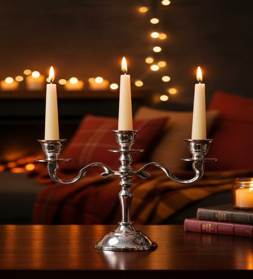 Silver Aluminium Mini 3 Arm Taper Candle Holder