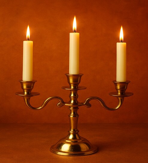 Golden Aluminium Mini 3 Arm Taper Candle Holder