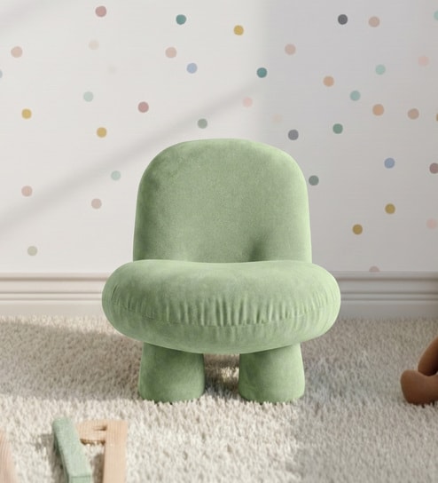 Mini Velvet Kids Accent Chair In Green Colour