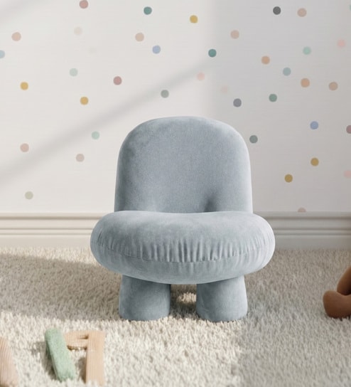 Mini Velvet Kids Accent Chair In Sky Blue Colour