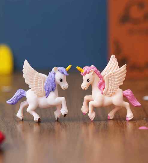 Miniature Unicorn Horse Set of 2  Multicolour Polyresin Figurines