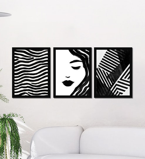 Black & White Abstract Wall Art Framed Set of 3-image-46