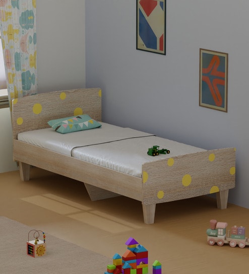 Minimalist Kids Single Bed in Oak and Yellow
