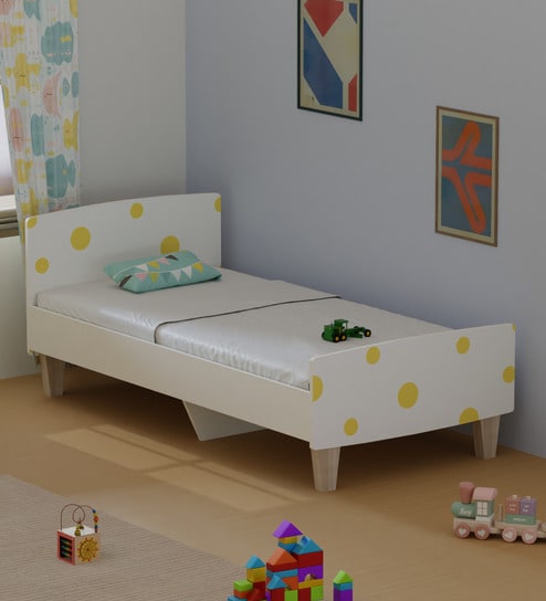 Minimalist Kids Single Bed in White and Yellow