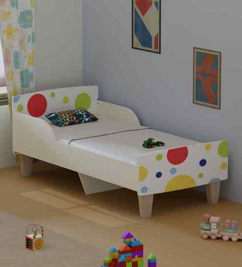 Minimalist Kids Toddler Bed in White and Multicolor Finish